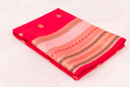 Banarasi Semi Katan Soft Sarees – Cool Red – Katan Silk Sarees – Zari work -Bhutta Design - Perfect for all occasions – P000401