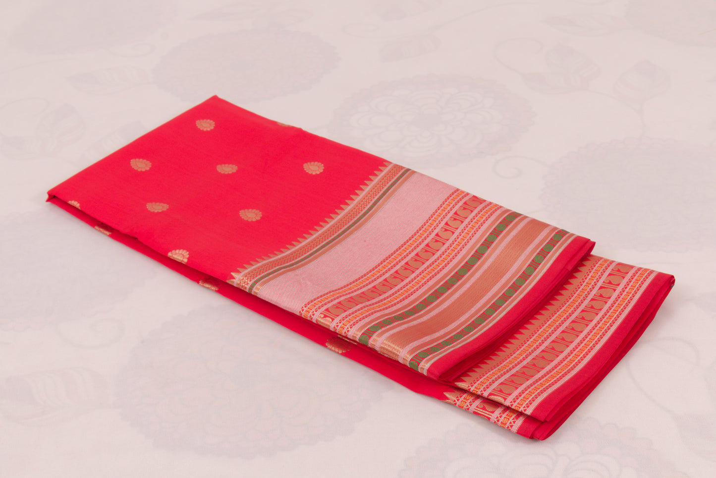 Banarasi Semi Katan Soft Sarees – Cool Red – Katan Silk Sarees – Zari work -Bhutta Design - Perfect for all occasions – P000401
