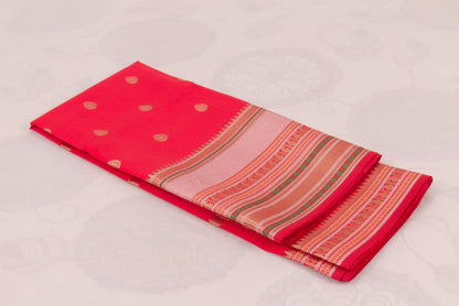 Banarasi Semi Katan Soft Sarees – Cool Red – Katan Silk Sarees – Zari work -Bhutta Design - Perfect for all occasions – P000401