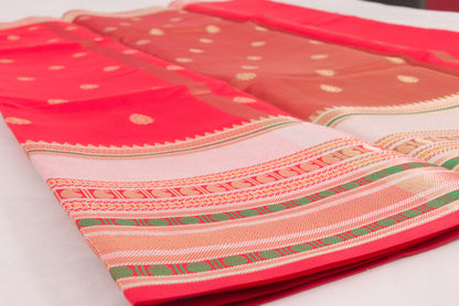 Banarasi Semi Katan Soft Sarees – Cool Red – Katan Silk Sarees – Zari work -Bhutta Design - Perfect for all occasions – P000401
