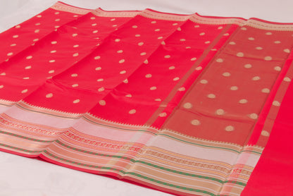 Banarasi Semi Katan Soft Sarees – Cool Red – Katan Silk Sarees – Zari work -Bhutta Design - Perfect for all occasions – P000401