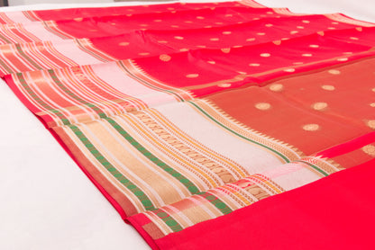 Banarasi Semi Katan Soft Sarees – Cool Red – Katan Silk Sarees – Zari work -Bhutta Design - Perfect for all occasions – P000401