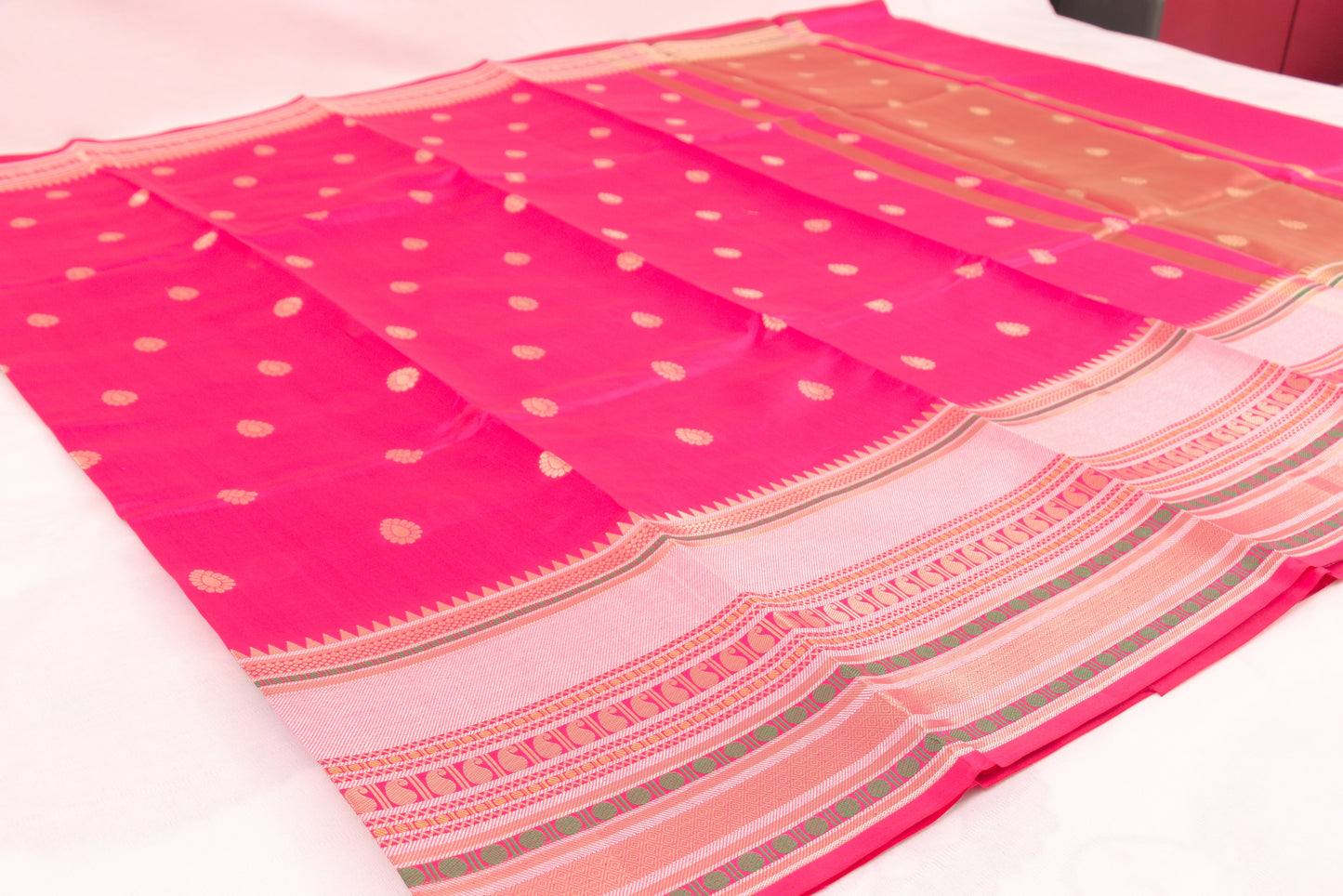 Banarasi Semi Katan Soft Sarees – Crimson – Katan Silk Sarees – Zari work -Bhutta Design - Perfect for all occasions – P000402