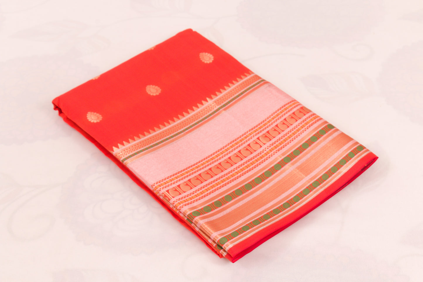 Banarasi Semi Katan Soft Sarees – Red Orange – Katan Silk Sarees – Zari work -Bhutta Design - Perfect for all occasions – P000404