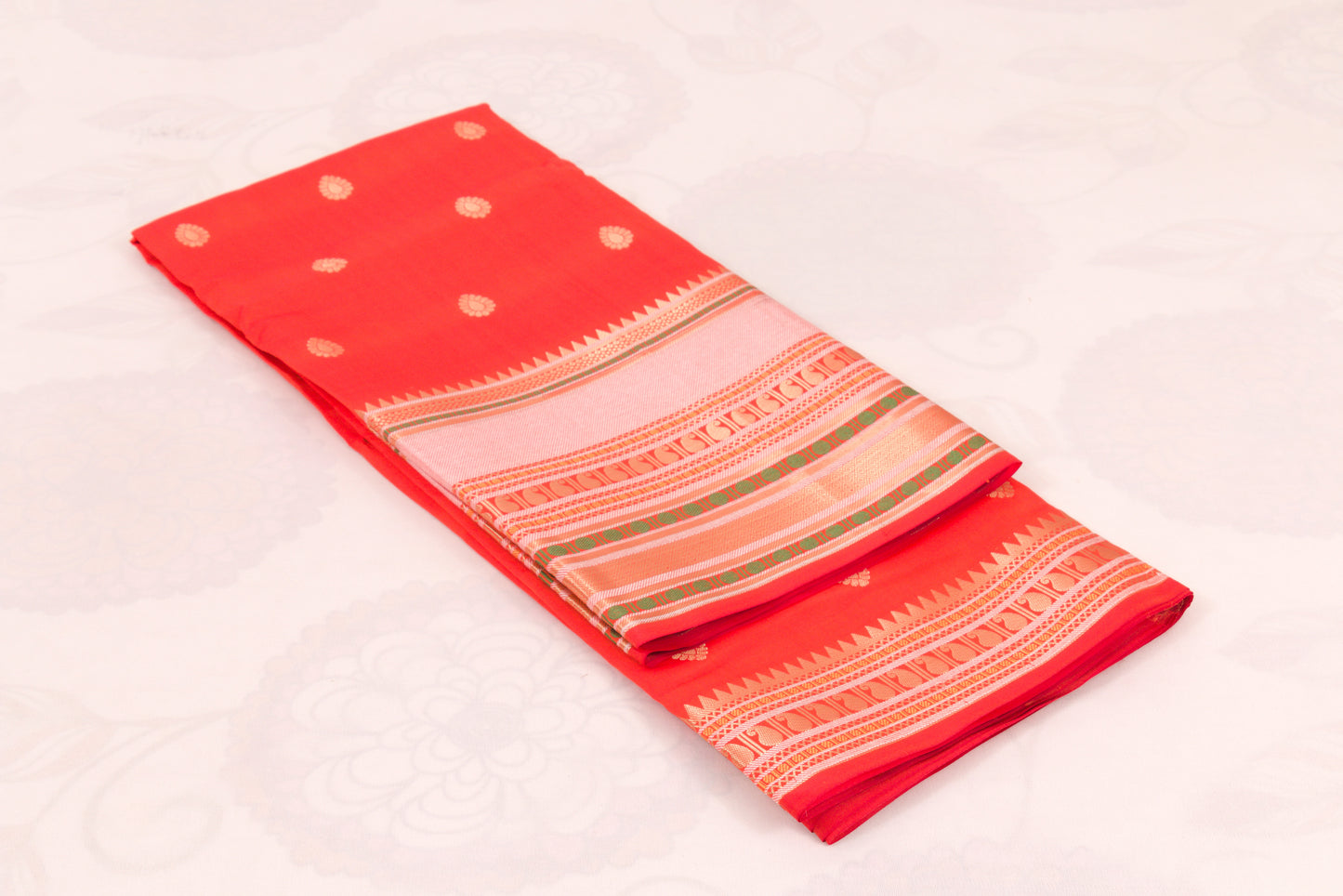 Banarasi Semi Katan Soft Sarees – Red Orange – Katan Silk Sarees – Zari work -Bhutta Design - Perfect for all occasions – P000404