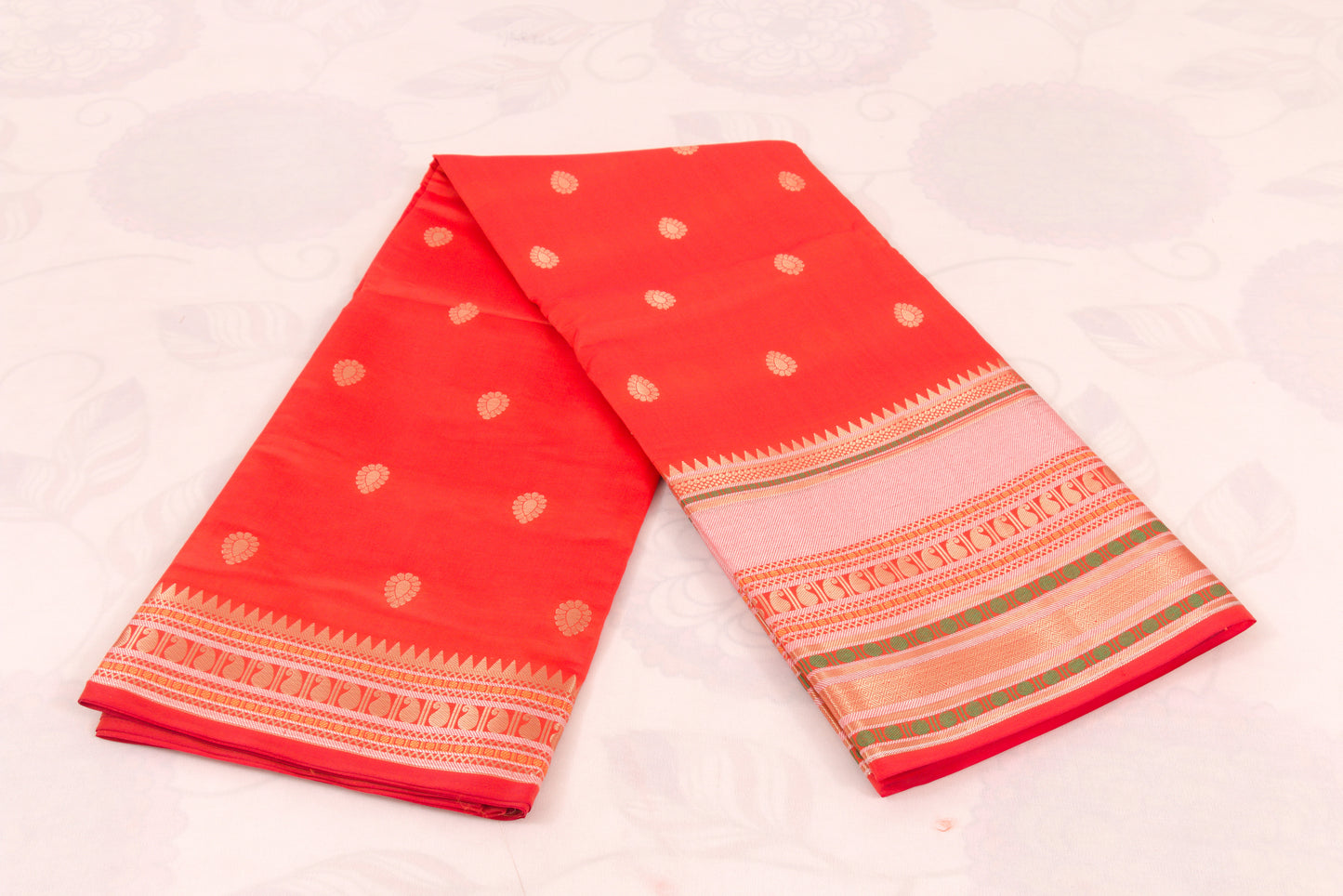 Banarasi Semi Katan Soft Sarees – Red Orange – Katan Silk Sarees – Zari work -Bhutta Design - Perfect for all occasions – P000404