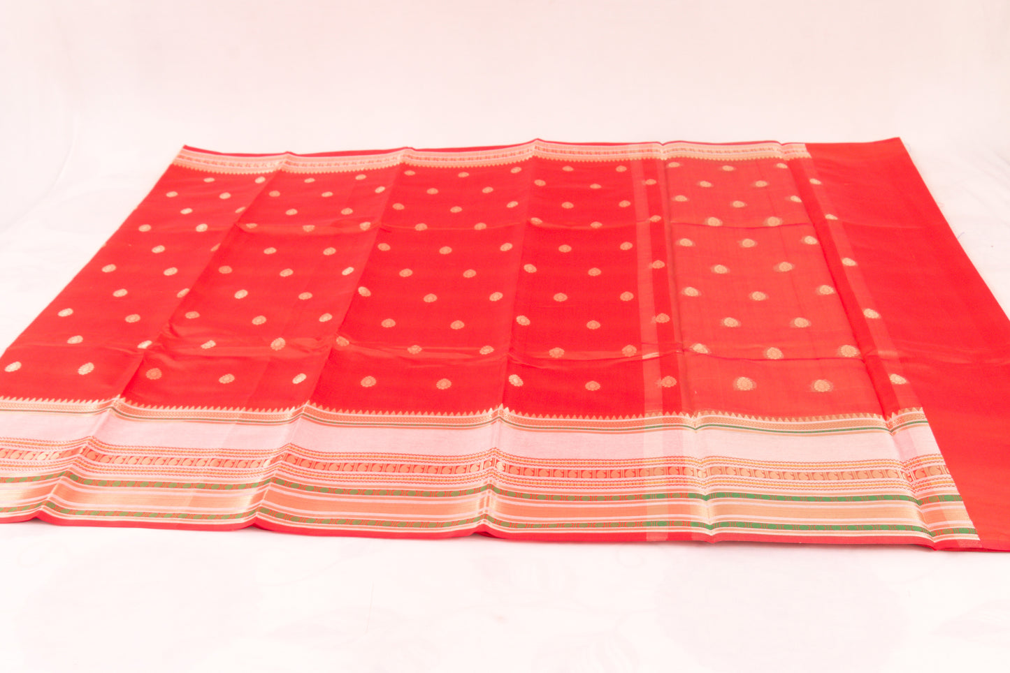 Banarasi Semi Katan Soft Sarees – Red Orange – Katan Silk Sarees – Zari work -Bhutta Design - Perfect for all occasions – P000404