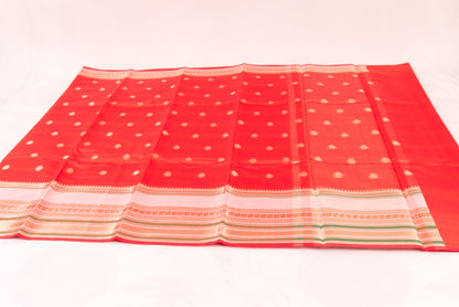 Banarasi Semi Katan Soft Sarees – Red Orange – Katan Silk Sarees – Zari work -Bhutta Design - Perfect for all occasions – P000404