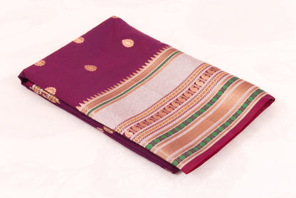 Banarasi Semi Katan Soft Sarees – Dark Raspberry – Katan Silk Sarees – Zari work -Bhutta Design - Perfect for all occasions – P000405