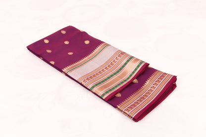 Banarasi Semi Katan Soft Sarees – Dark Raspberry – Katan Silk Sarees – Zari work -Bhutta Design - Perfect for all occasions – P000405