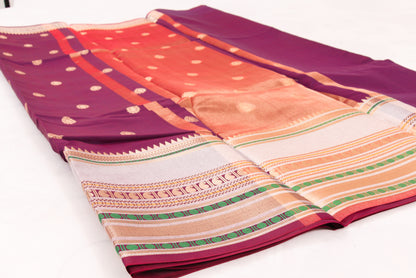 Banarasi Semi Katan Soft Sarees – Dark Raspberry – Katan Silk Sarees – Zari work -Bhutta Design - Perfect for all occasions – P000405