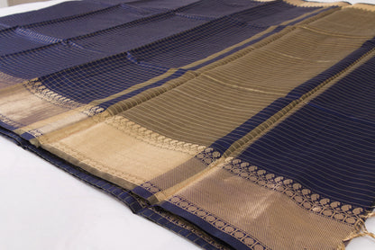 Banarasi Semi Katan Soft Sarees – Bluish purple – Katan Silk Sarees – Gold zari weaving all over New Check pettern designs - P000406