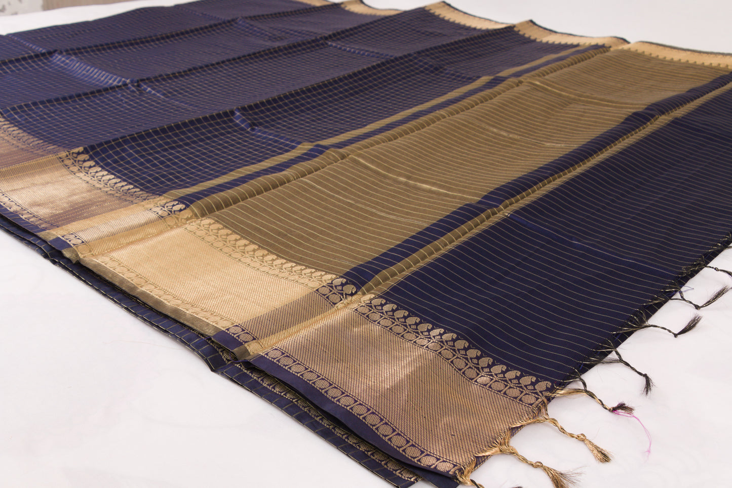 Banarasi Semi Katan Soft Sarees – Bluish purple – Katan Silk Sarees – Gold zari weaving all over New Check pettern designs - P000406