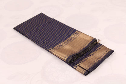 Banarasi Semi Katan Soft Sarees – Bluish purple – Katan Silk Sarees – Gold zari weaving all over New Check pettern designs - P000406