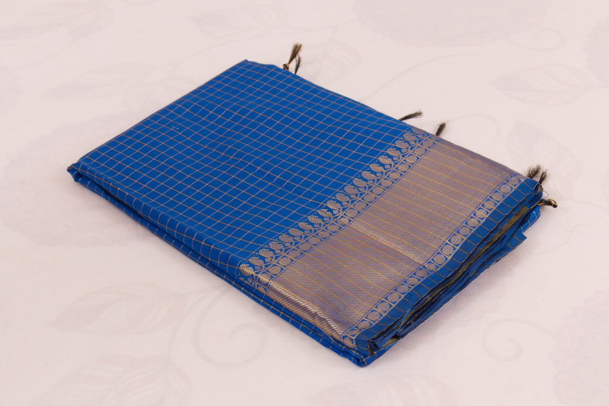 Premium Banarasi Semi Katan Soft Silk Saree featuring all-over gold zari buti weaving and a beautifully woven check pallu