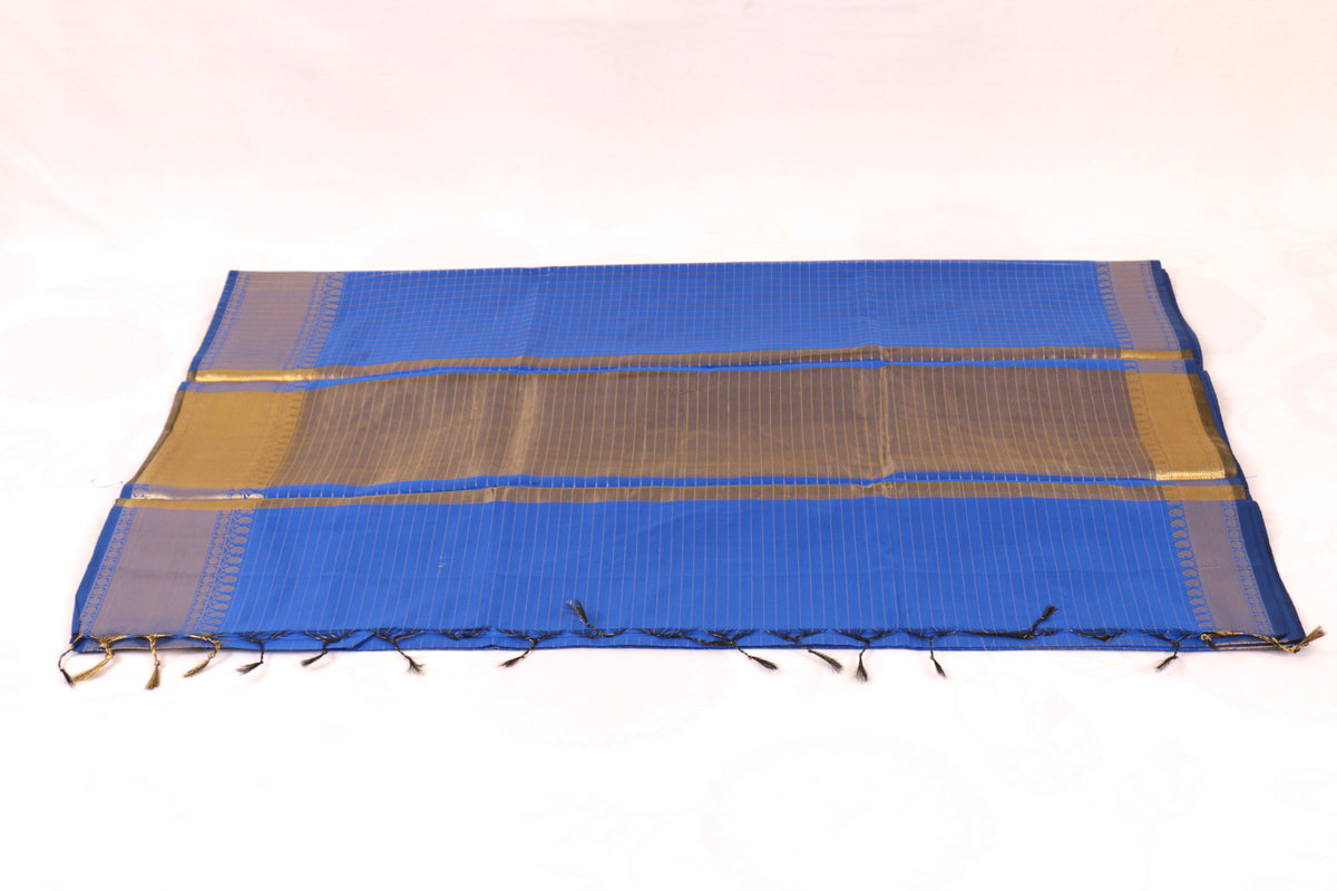 Handwoven Banarasi Semi Katan saree with gold zari floral checkered motifs, check pallu, and luxurious soft drape