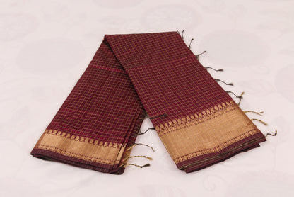 Premium Banarasi Semi Katan Soft Silk Saree featuring all-over gold zari buti weaving and a beautifully woven check pallu