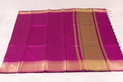 Banarasi Semi Katan Soft Sarees – Red Violet – Katan Silk Sarees – Gold zari weaving all over New Check pettern designs - P000410