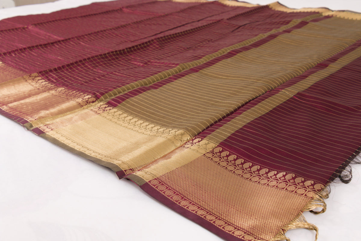  Traditional Banarasi Semi Katan soft saree with shimmering gold zari buti pattern and coordinated blouse fabric