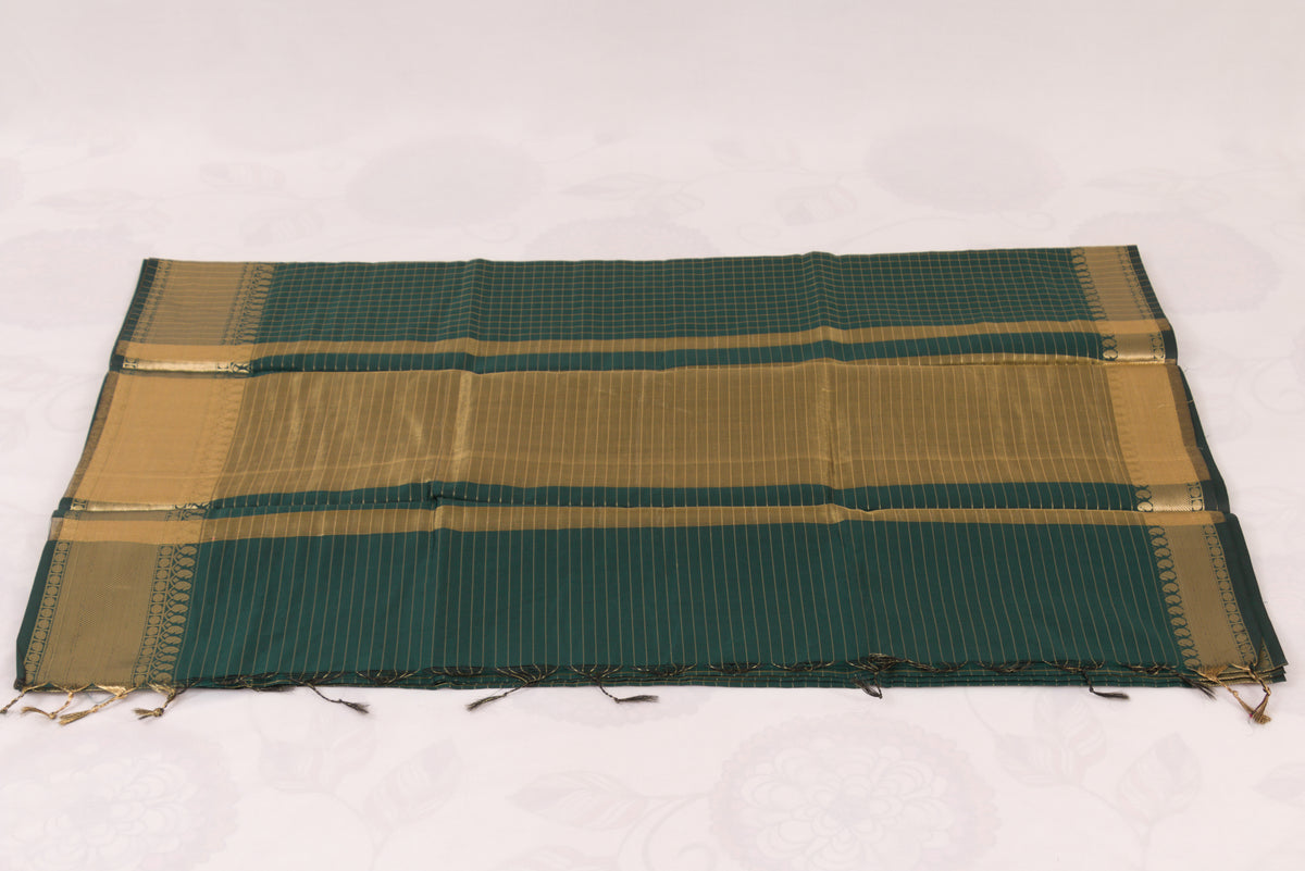 Traditional Banarasi Semi Katan soft saree with shimmering gold zari buti pattern and coordinated blouse fabric