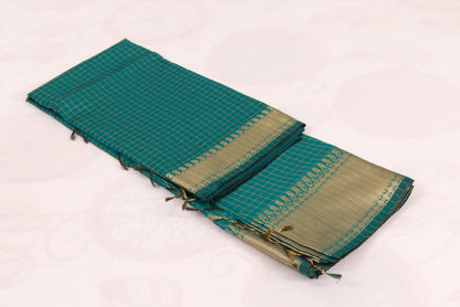 Banarasi Semi Katan Soft Sarees – Dark Aqua – Katan Silk Sarees – Gold zari weaving all over New Check pettern designs - P000411