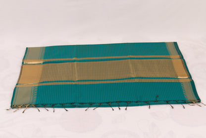 Banarasi Semi Katan Soft Sarees – Dark Aqua – Katan Silk Sarees – Gold zari weaving all over New Check pettern designs - P000411