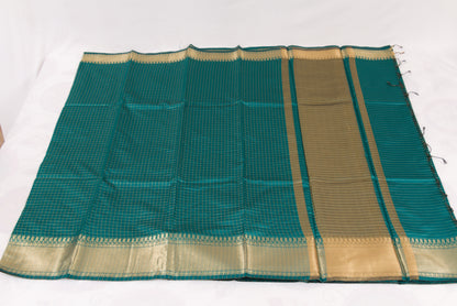 Banarasi Semi Katan Soft Sarees – Dark Aqua – Katan Silk Sarees – Gold zari weaving all over New Check pettern designs - P000411