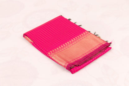 Premium Banarasi Semi Katan Soft Silk Saree featuring all-over gold zari buti weaving and a beautifully woven check pallu
