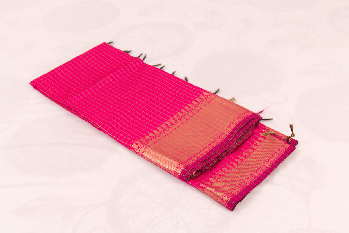 Elegant Crimson Banarasi Semi Katan saree with intricate gold zari buti design, traditional woven border, and blouse piece