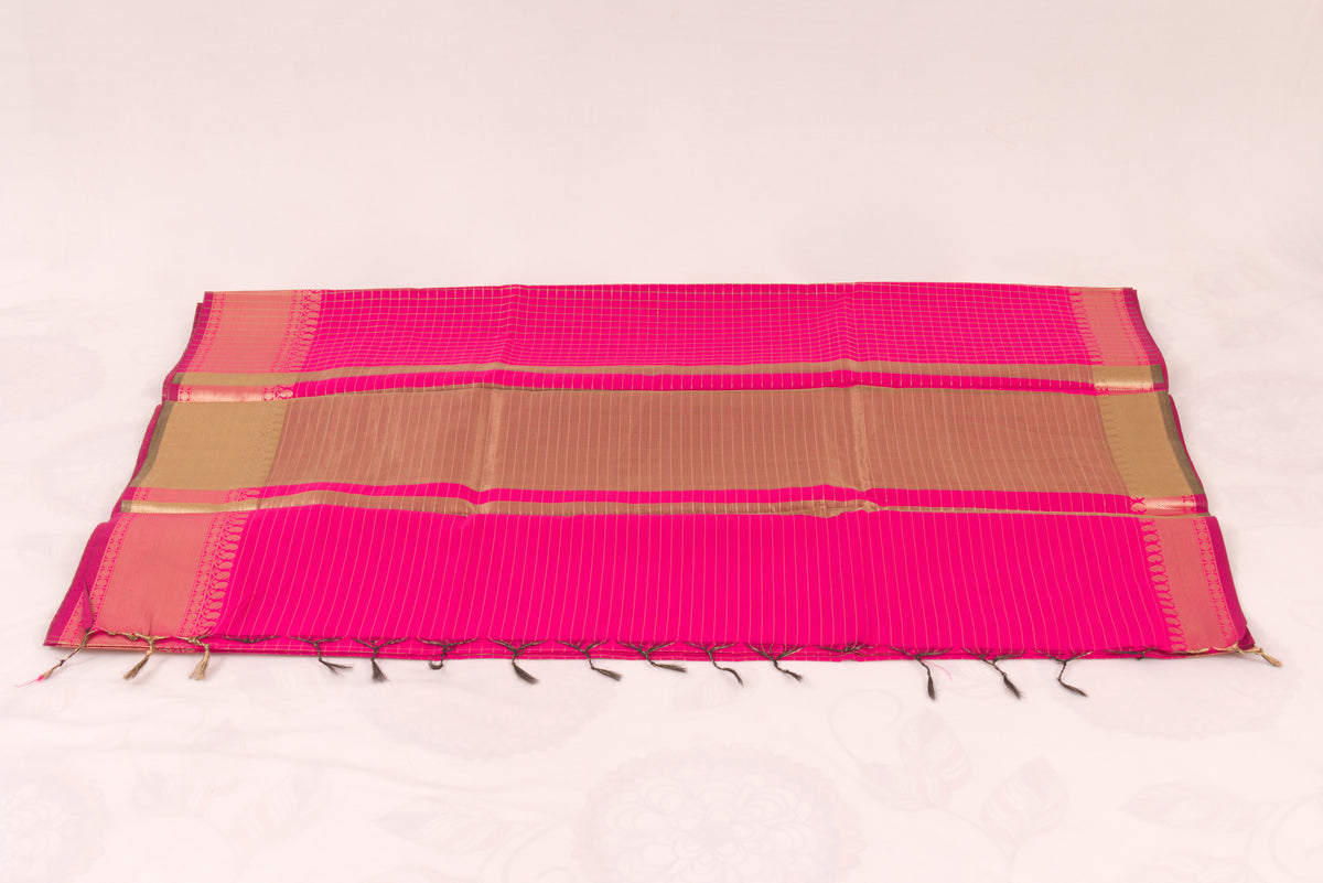 Traditional Banarasi Semi Katan soft saree with shimmering gold zari buti pattern and coordinated blouse fabric