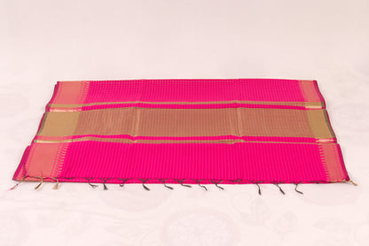 Traditional Banarasi Semi Katan soft saree with shimmering gold zari buti pattern and coordinated blouse fabric