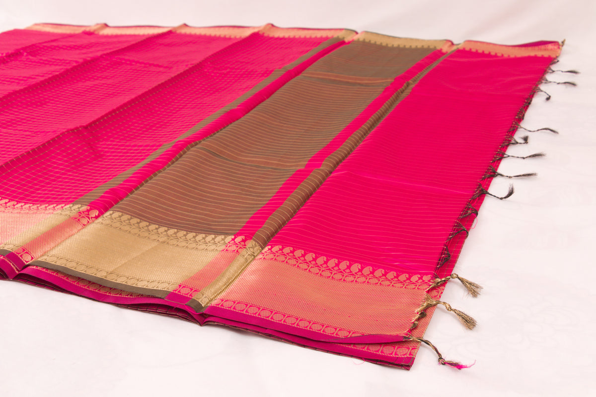 Designer Banarasi Semi Katan Saree with rich gold zari weaving, all-over buti motifs, and premium woven border