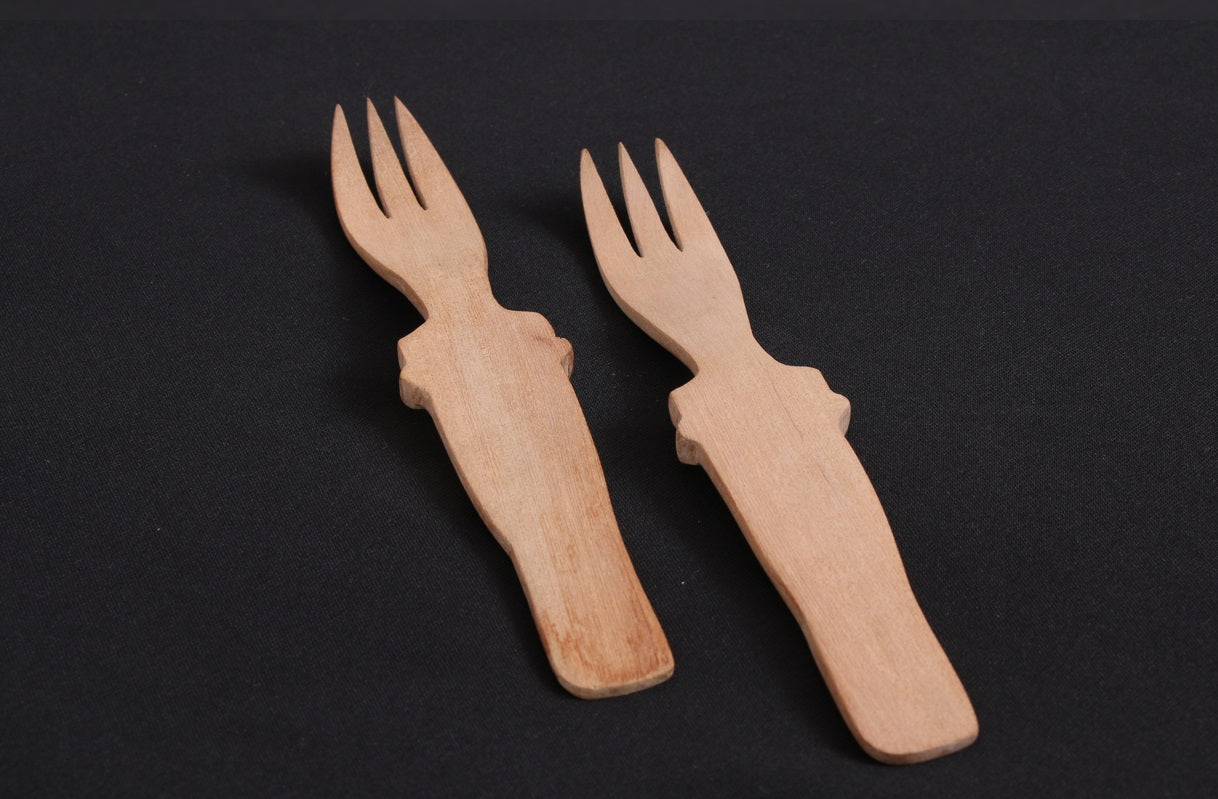 Udayagiri Cutlery – Fork set – Set of 2– For Home/Restaurants – Made with Deodar wood – 7 x 1 in. – P00050P00051