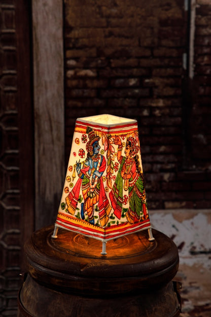 Nimmalkunta Tholu Bommalu –Locally crafted Lamp Shades- Height 8 inches square –Radha Krishna artwork–  For Home Décor / Pooja rooms -  P00086