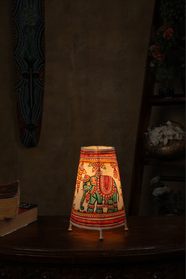 Nimmalkunta Tholu Bommalu –Locally crafted Lamp Shades- Height 8 inches round –Elephant artwork–  For Home Décor / Pooja rooms -  P00087