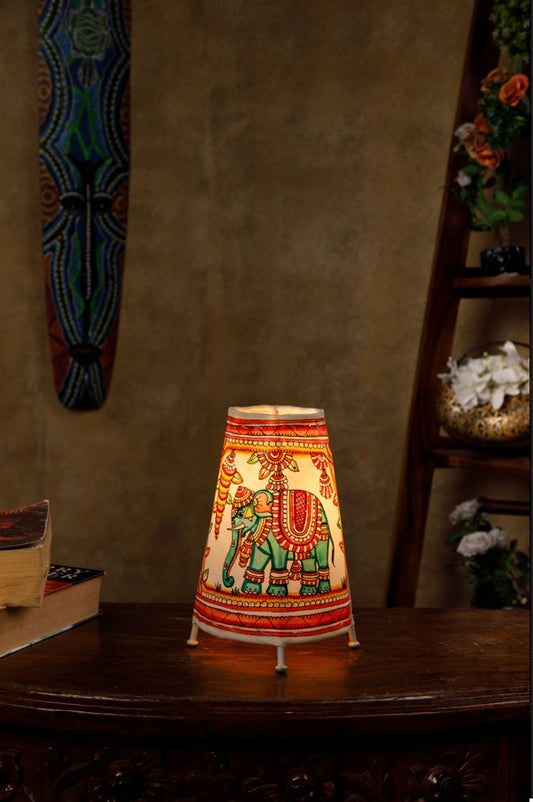 Nimmalkunta Tholu Bommalu –Locally crafted Lamp Shades- Height 8 inches round –Elephant artwork–  For Home Décor / Pooja rooms -  P00087
