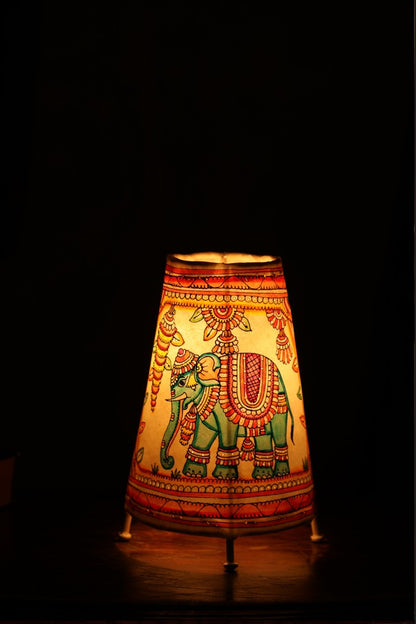 Nimmalkunta Tholu Bommalu –Locally crafted Lamp Shades- Height 8 inches round –Elephant artwork–  For Home Décor / Pooja rooms -  P00087