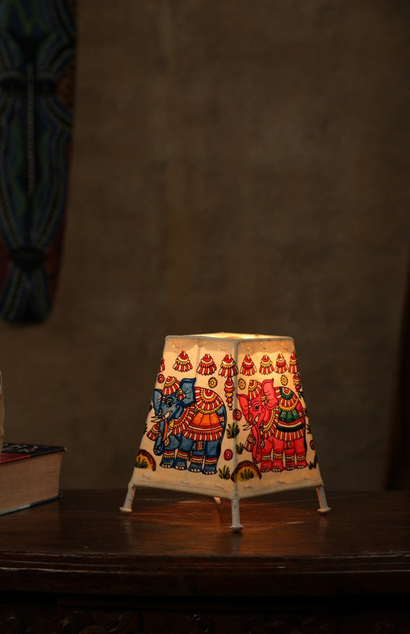 Nimmalkunta Tholu Bommalu –Locally crafted Lamp Shades- Height 6 inches square –Elephant artwork–  For Home Décor -  P00089