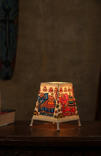 Nimmalkunta Tholu Bommalu –Locally crafted Lamp Shades- Height 6 inches square –Elephant artwork–  For Home Décor -  P00089