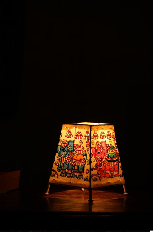 Nimmalkunta Tholu Bommalu –Locally crafted Lamp Shades- Height 6 inches square –Elephant artwork–  For Home Décor -  P00089