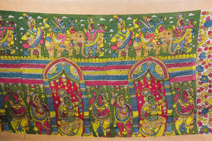 Srikalahasthi Kalamkari handpainted handloom Saree - Bangalore Silk - P0002