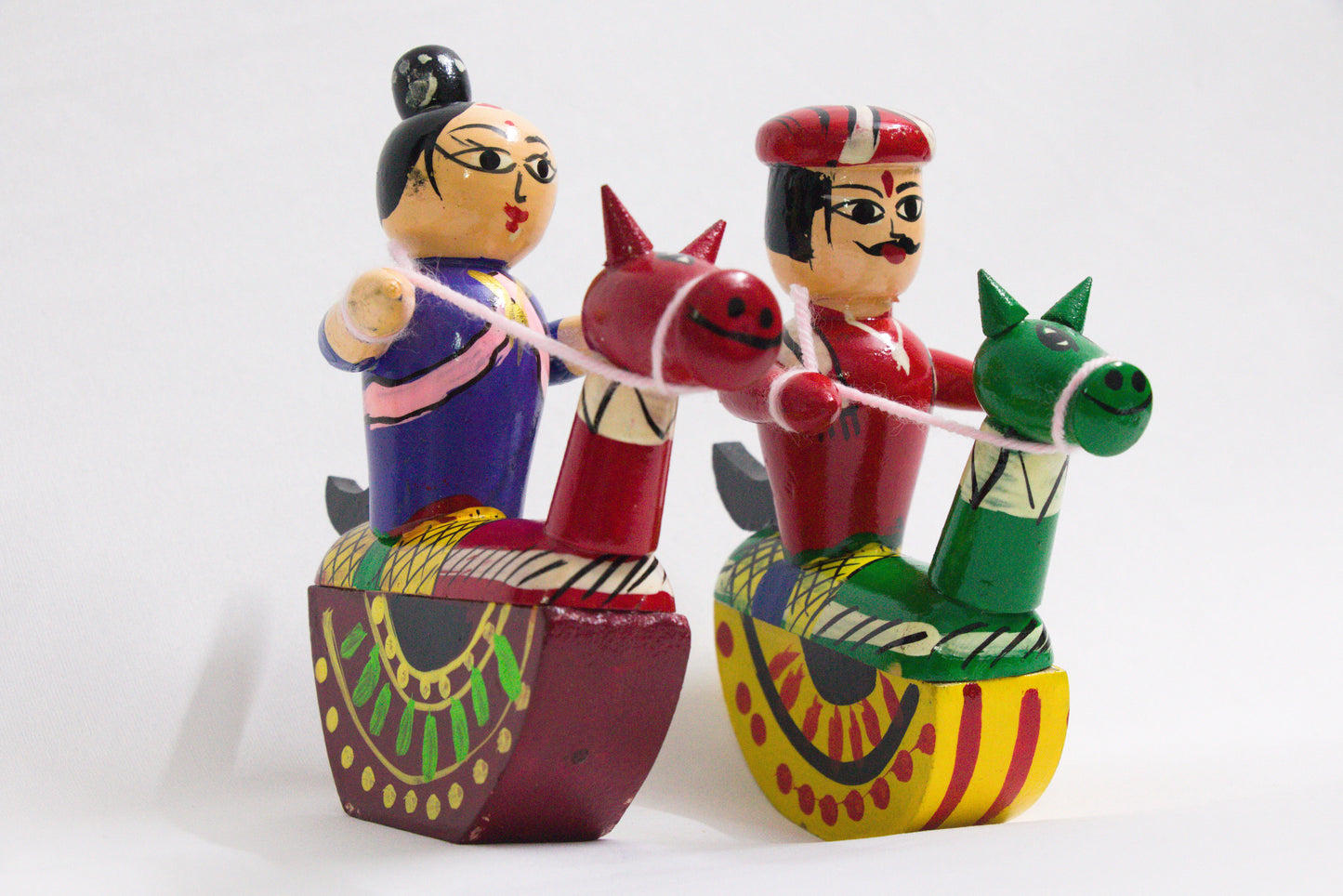 Channapatna Toys – Locally crafted –  Raja Rani in Horse Pair toy - For Kids / Home decoration / Office decor – Height – 5 inches -   P000198/P000199