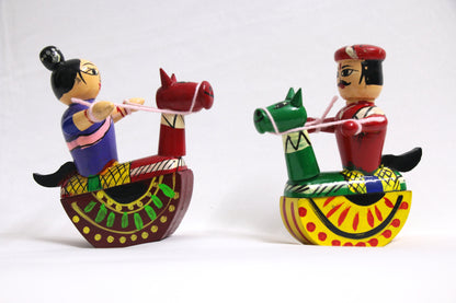 Channapatna Toys – Locally crafted –  Raja Rani in Horse Pair toy - For Kids / Home decoration / Office decor – Height – 5 inches -   P000198/P000199