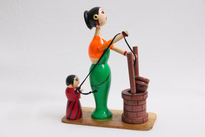 Channapatna Toys –  Pot with well Lady – Height – 8 inches -  For Kids / Home Décor / Office Décor – P000232