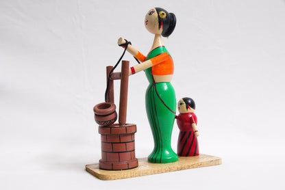 Channapatna Toys –  Pot with well Lady – Height – 8 inches -  For Kids / Home Décor / Office Décor – P000232