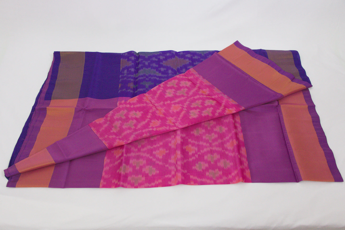 Venkatagiri Saree - Full Ikat Semi Silk – 50% Silk, 50% Cotton – Deep Cerise Body – Kingfisher Daisy Pallu - Silk cone sarees – P000238