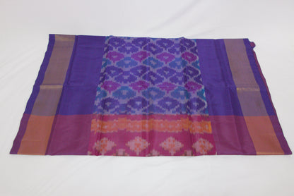 Venkatagiri Saree - Full Ikat Semi Silk – 50% Silk, 50% Cotton – Meteorite Body – Boysenberry Pallu - Silk cone sarees – P000239