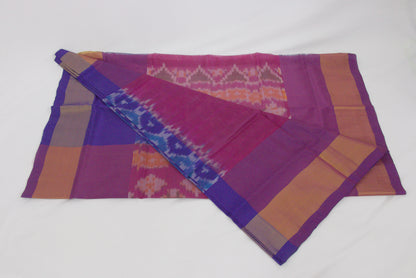 Venkatagiri Saree - Full Ikat Semi Silk – 50% Silk, 50% Cotton – Meteorite Body – Boysenberry Pallu - Silk cone sarees – P000239