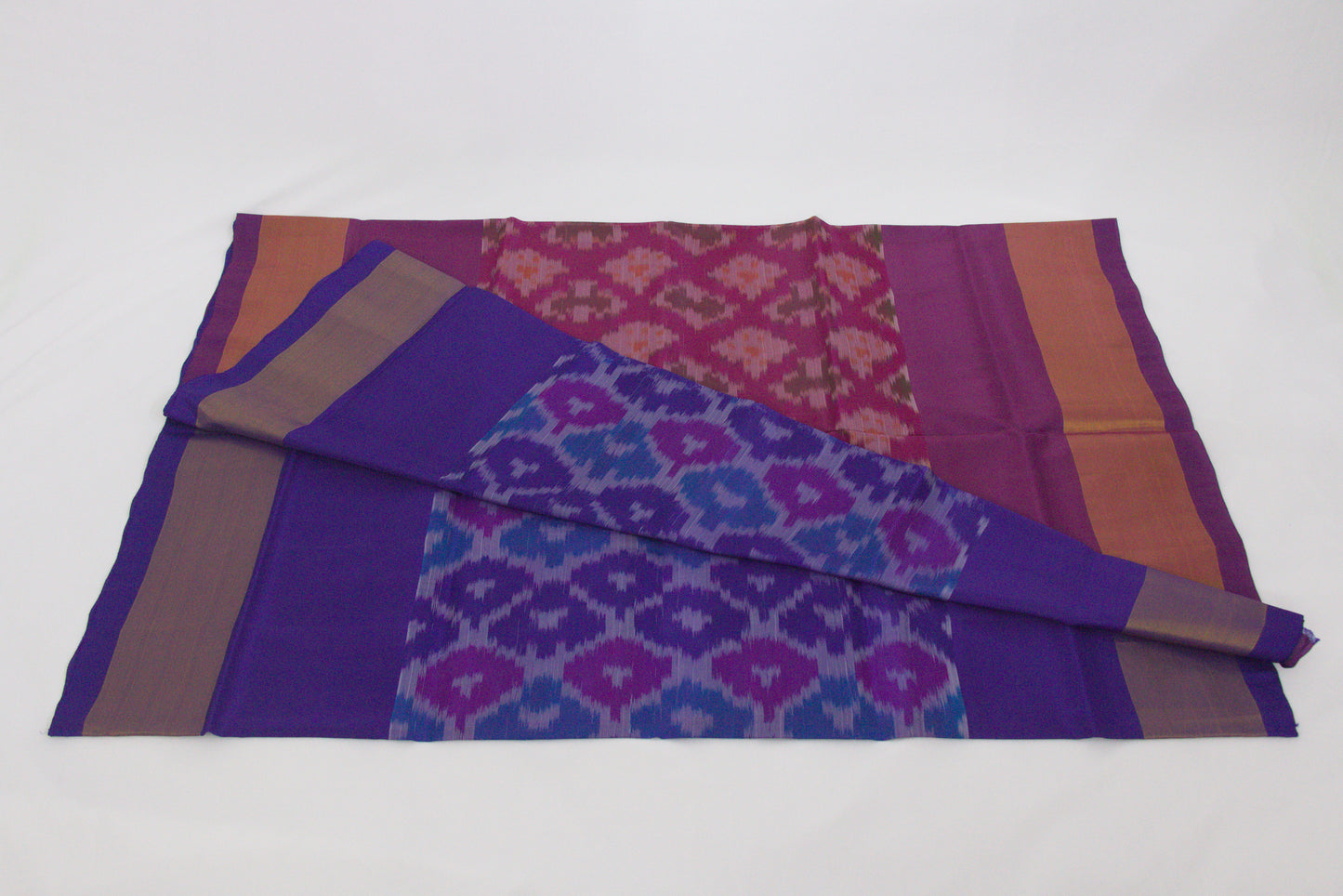 Venkatagiri Saree - Full Ikat Semi Silk – 50% Silk, 50% Cotton – Meteorite Body – Boysenberry Pallu - Silk cone sarees – P000239