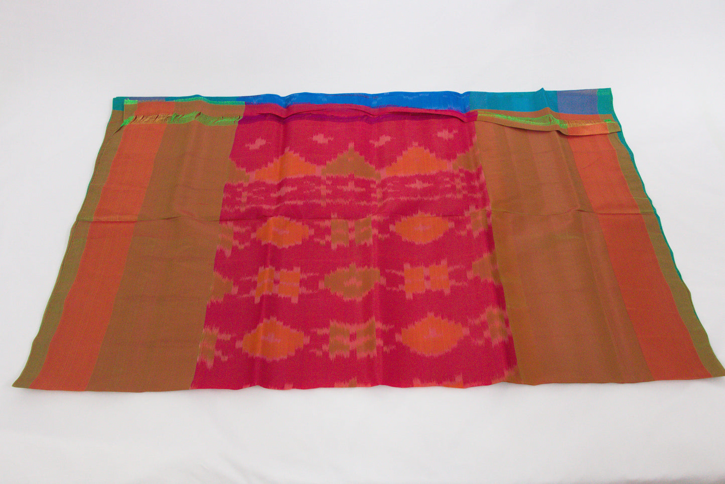 Venkatagiri Saree - Full Ikat Semi Silk – 50% Silk, 50% Cotton – Fun Blue Body – Dusty Red Pallu - Silk cone sarees – P000240